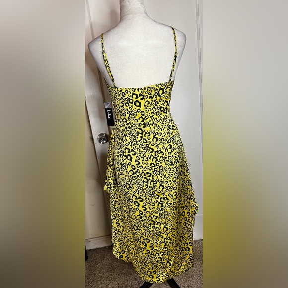 NWT Lulus Yellow Leopard Print High Low y2k Cocktail dress Party Flirty feminine - Picture 2 of 8